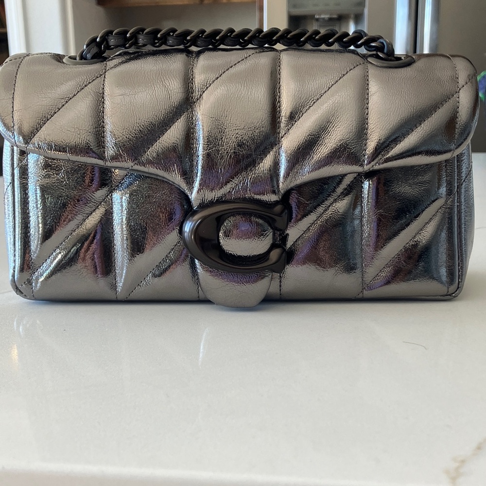 Coach Tabby 20 Anthracite Silver Metallic Quilted Chain Crossbody Bag